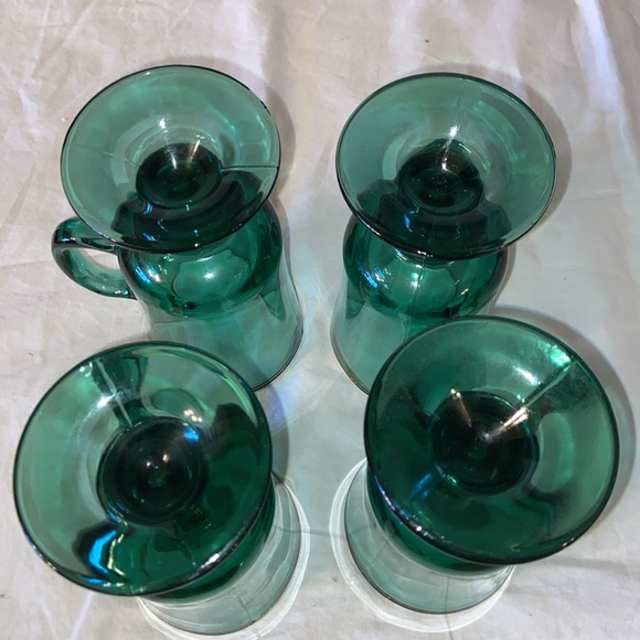 Vintage Set of 4 Libbey Irish Coffee Mugs Emerald Green Gold Trim